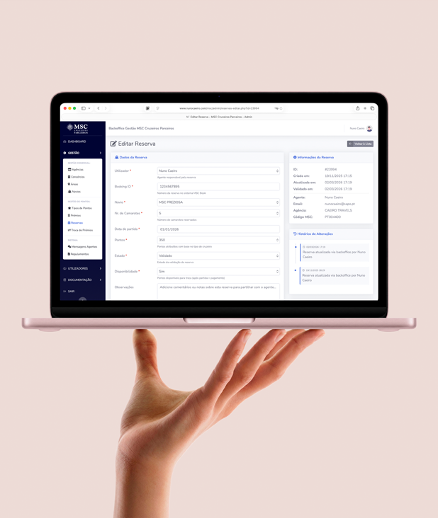 MSC Cruises partner portal — booking workflow