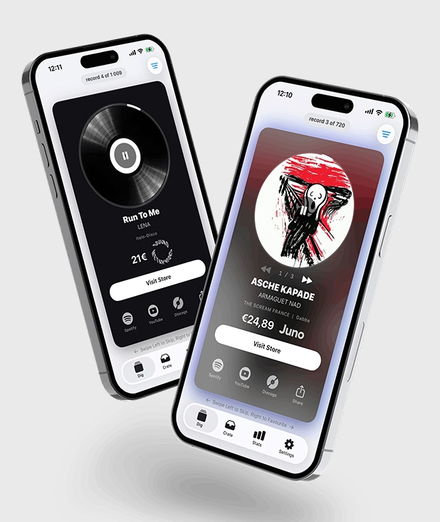 VinylSwiper iOS app — discovery screen