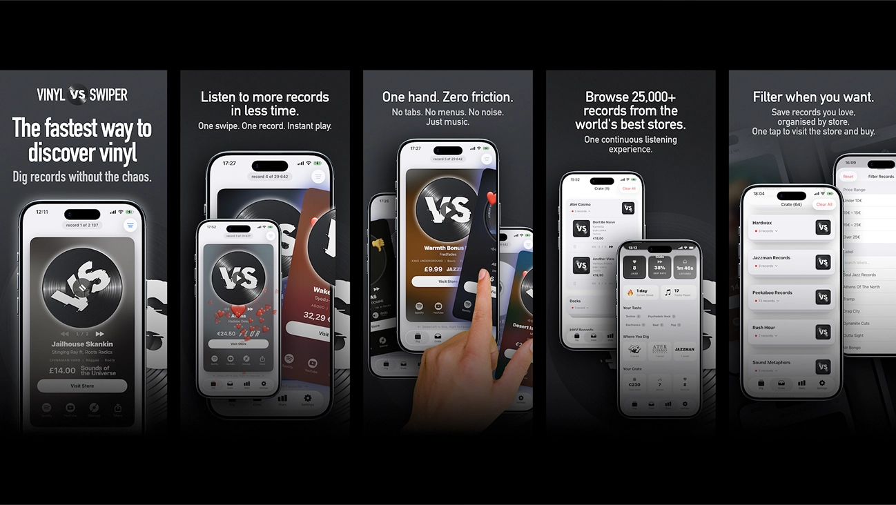 VinylSwiper iOS app — full interface overview